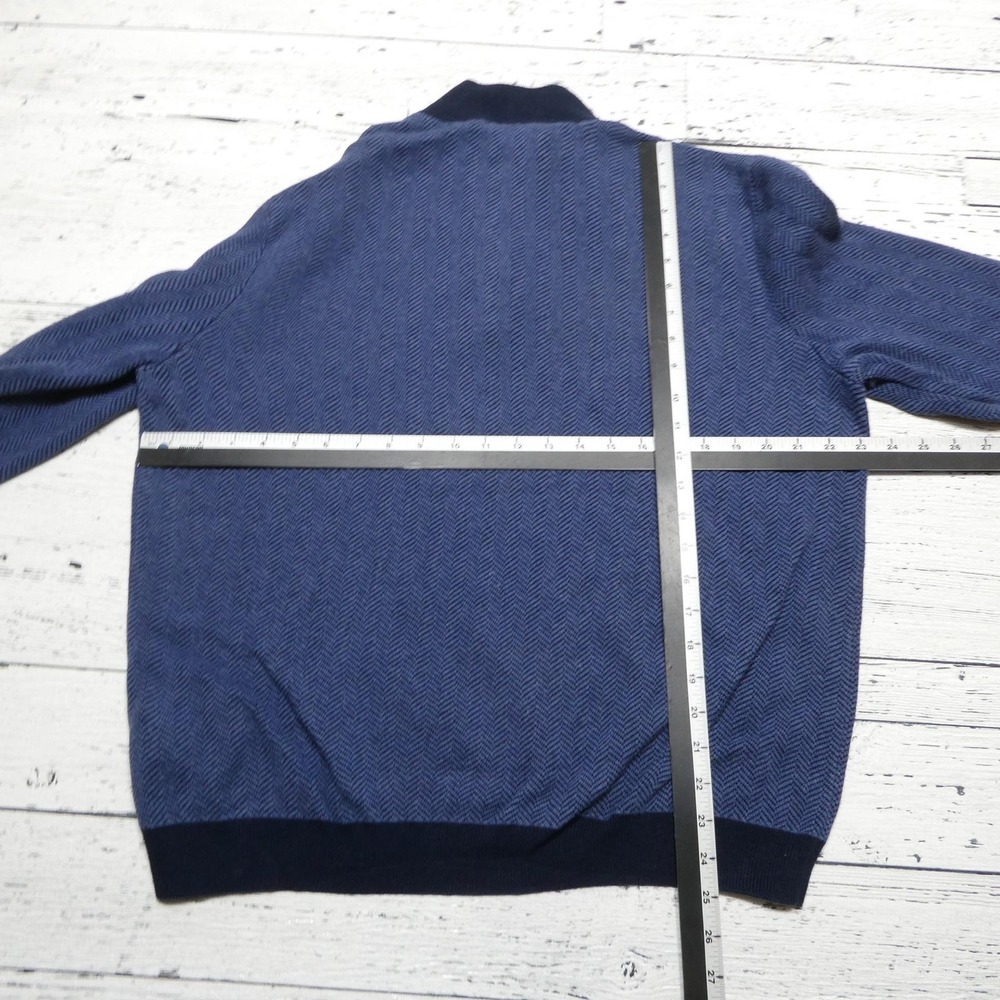 J McLaughlin Sweater Mens L Blue Herringbone 1/4 Zip Mock Neck Knit Pullover - Picture 4 of 7